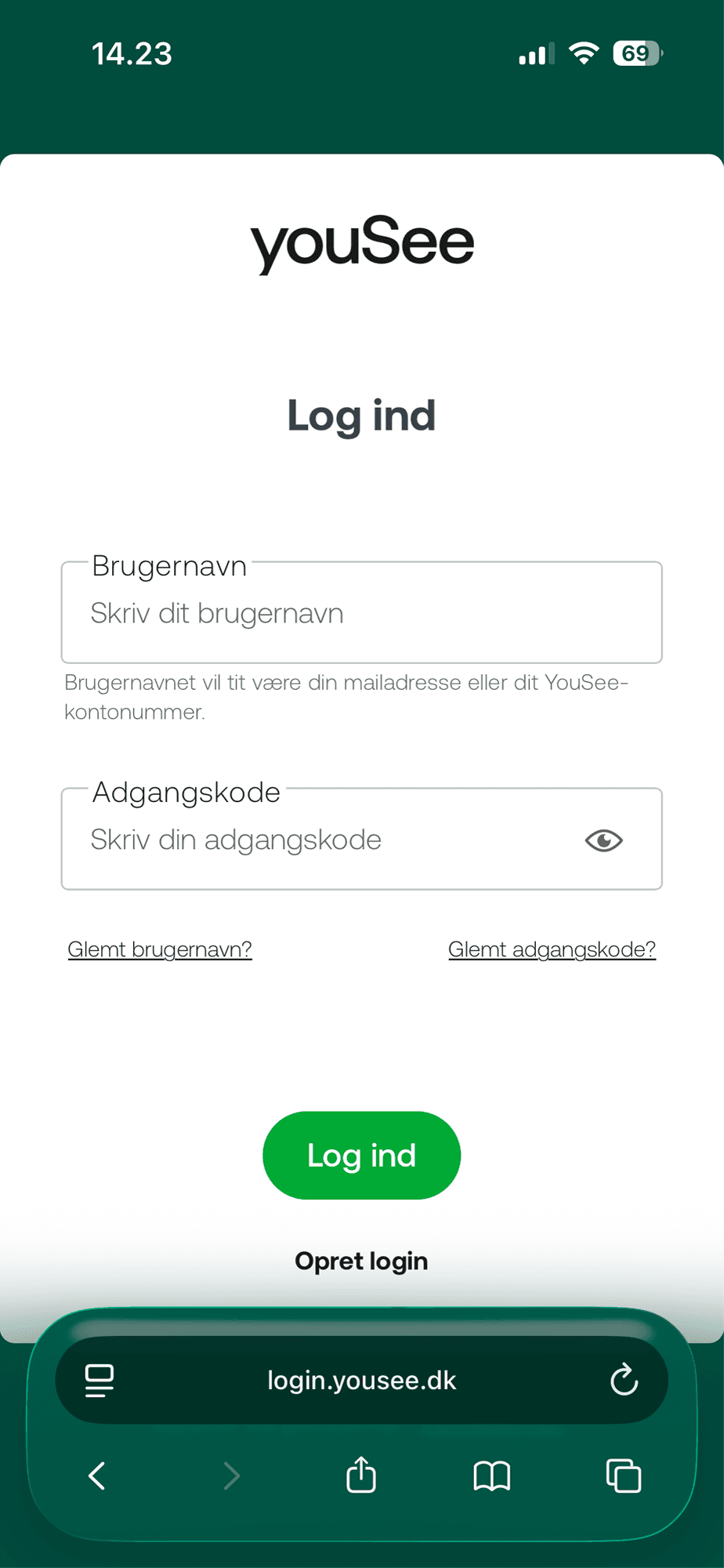 Log ind på din mobil eller computer ved at indtaste brugernavn og adgangskode.