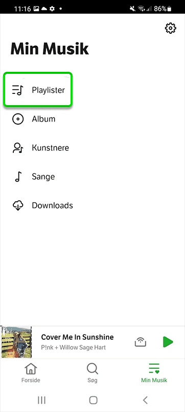 Tryk på Playlister