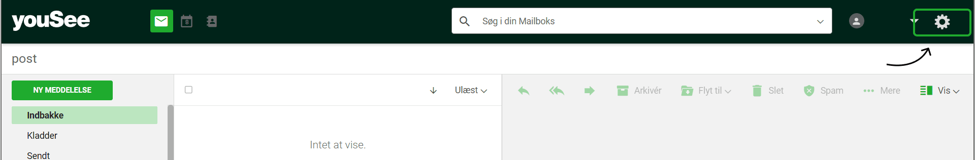 Billedet viser et tandhjulsikon øverst i højre hjørne på din browser