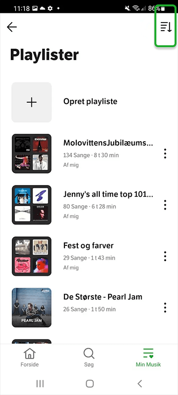 Billedet viser, at du skal tryk på ikonet i øverste højre hjørne.